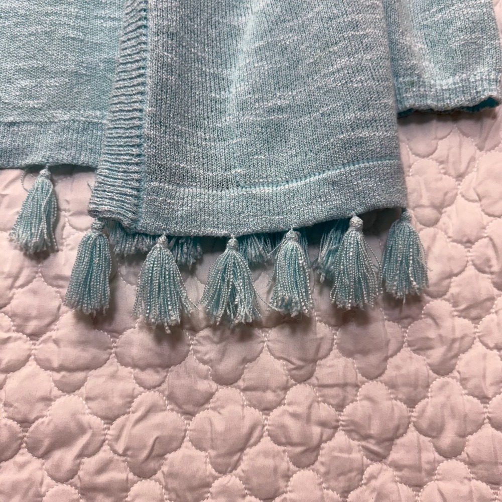 Lilly Pulitzer Aqua Blue Tassel Open Front Knit Cardigan Sweater Women's Size S - Picture 4 of 7